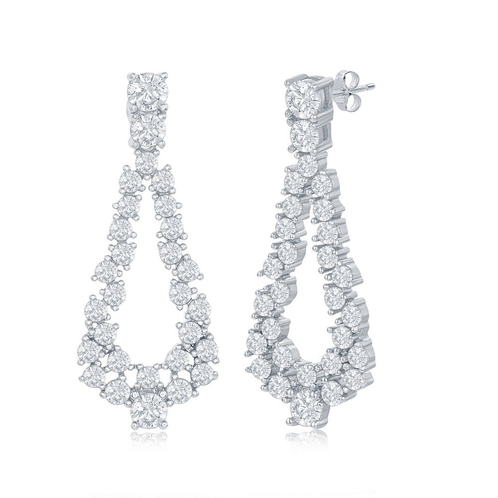 Sterling Silver Open Pearshaped CZ Statement Earrings
