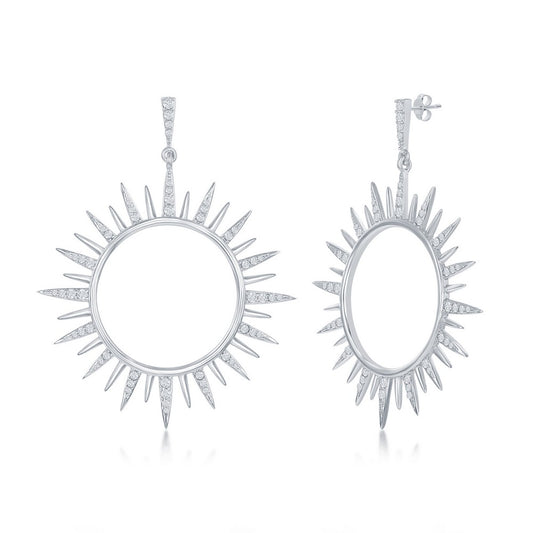Sterling Silver Large CZ Sun Earrings