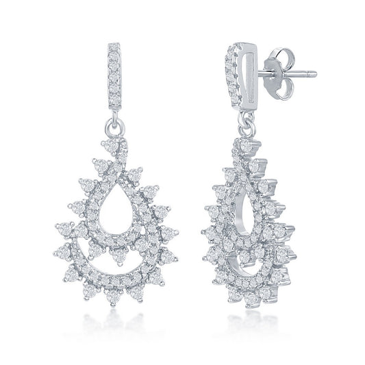 Sterling Silver CZ Designed Pearshaped Earrings
