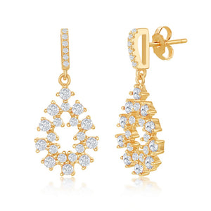 Sterling Silver Designed CZ Oval Earrings - Gold plated