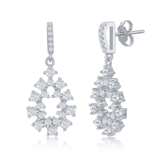 Sterling Silver Designed CZ Oval Earrings