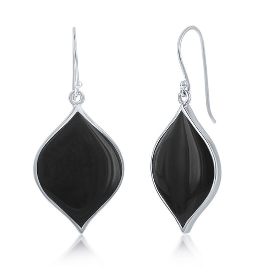 Sterling Silver Black Agate Marquise Shaped Earrings
