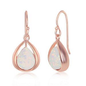 Sterling Silver Pear-shaped White Opal Earrings - Rose Gold Plated