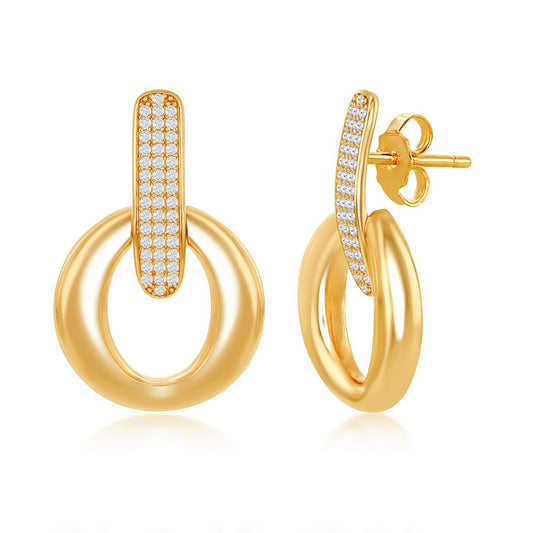 Sterling Silver Polished Door-Knocker Pave Earrings - Gold Plated