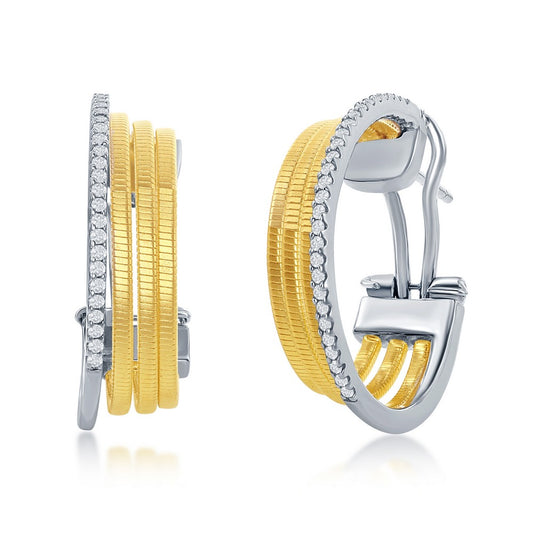Sterling Silver Designer Earrings, Set with CZ, Bonded with 14K Gold, MADE IN ITALY