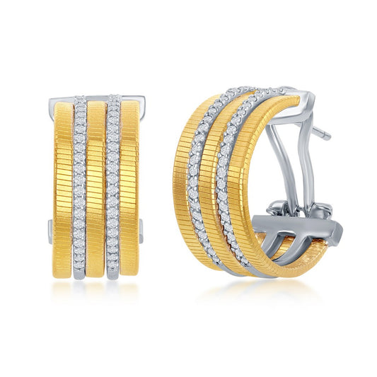 Sterling Silver Designer Earrings, Set with CZ, Bonded with 14K Gold