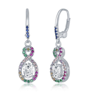 Sterling Silver Multi-Color CZ Infinity with Clear Oval CZ Earrings