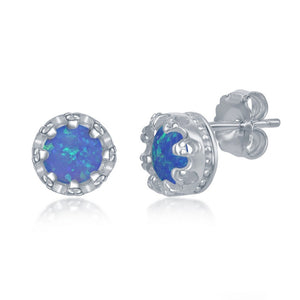 Sterling Silver Prong Blue Opal Earrings