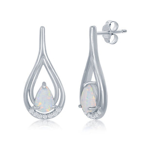 Sterling Silver White Opal Pearshaped With CZ Earrings