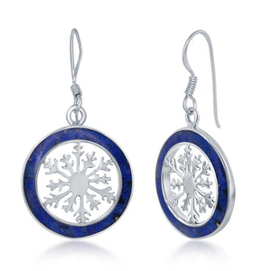 Sterling Silver Snowflake Round Earrings - Lapis
