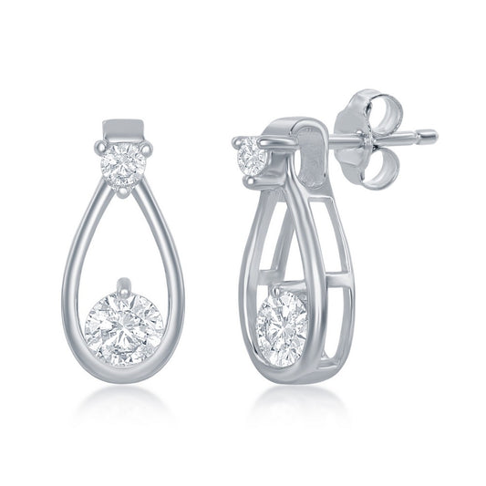 Sterling Silver Open Pearshaped Round CZ Stud Earrings