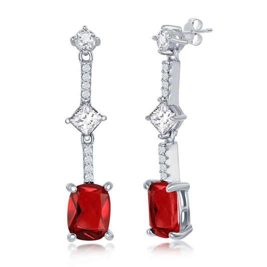 Sterling Silver White & Cushion-Cut CZ Earrings - Ruby