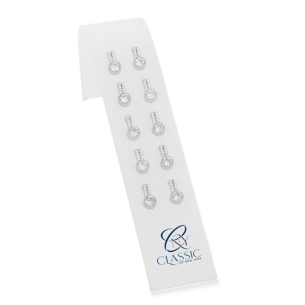 Set of 5 Double Row CZ Round Stud Earrings on a Ramp