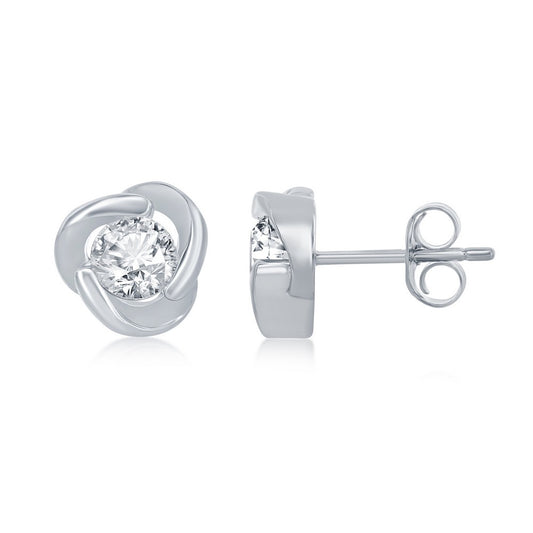Sterling Silver Round CZ Love Knot Stud Earrings