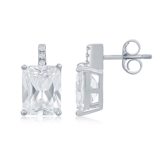 Sterling Silver Rectangle Cushion-Cut CZ Stud Earrings