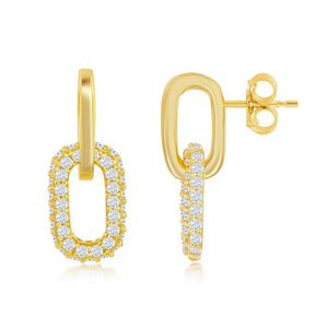 Sterling Silver Micro Pave CZ Paperclip Earrings - Gold Plated
