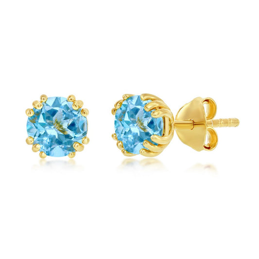 Sterling Silver March Birthstone 6mm Round, Gold Plated Stud Earrings - Created Aquamarine