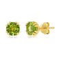 Sterling Silver August Birthstone 6mm Round Gem, Gold Plated Stud Earrings - Peridot (1.7cttw)