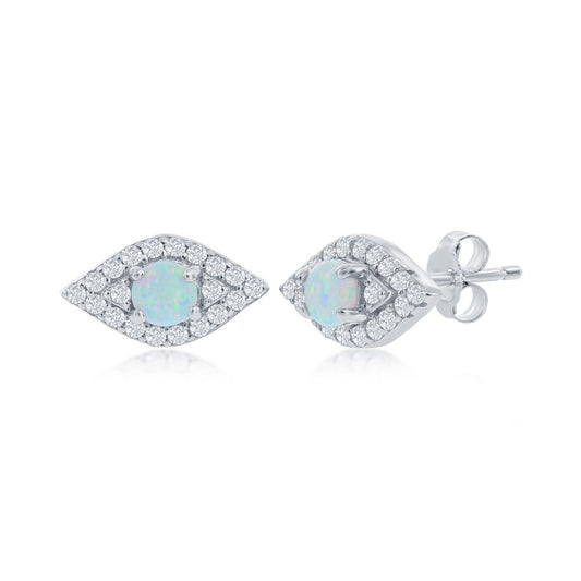 Sterling Silver White Opal & CZ Evil Eye Stud Earrings
