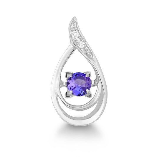 Sterling Silver Shimmering Tanzanite Diamonds Teardrop Pendant .02cttw