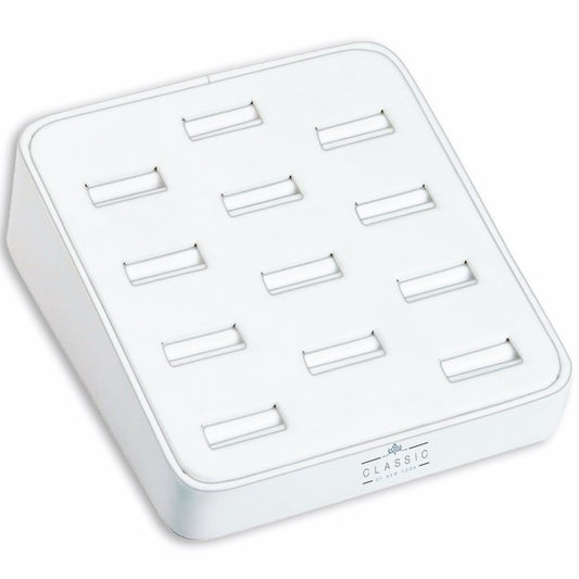12 Ring Slots, White Leatherette Display