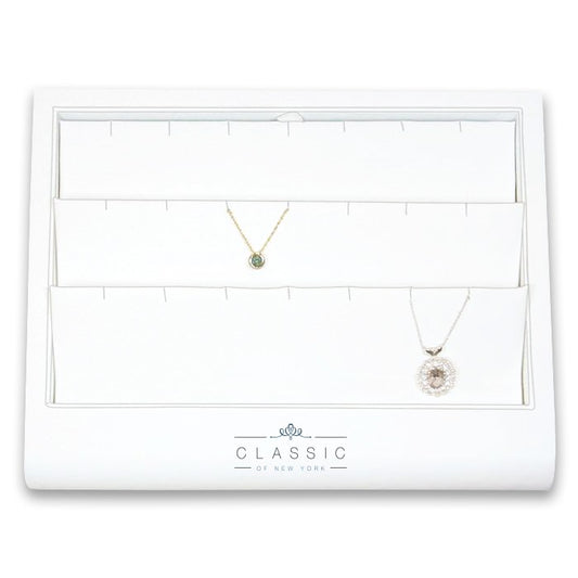 18 Slot Pendant or Light-Necklace White Leatherette Display
