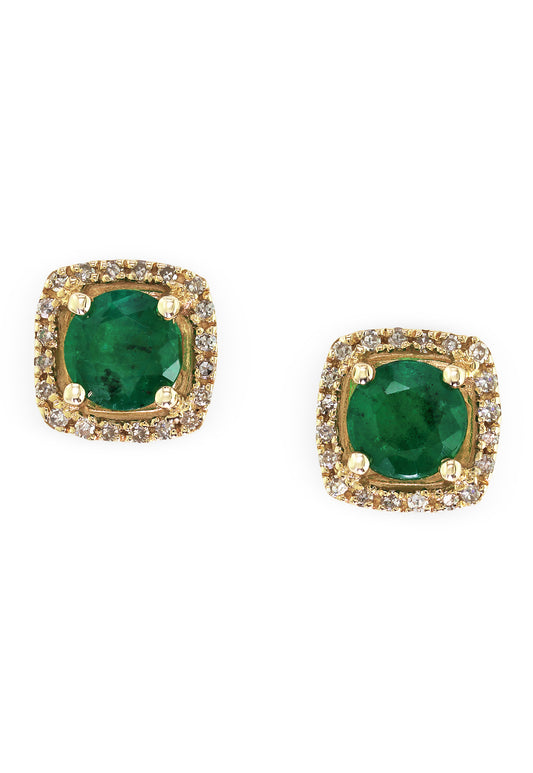 Effy 14K Yellow Gold Diamond,Natural Emerald Earrings