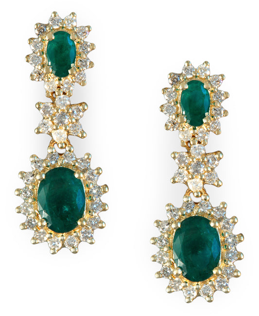 Effy 14K Yellow Gold Diamond,Natural Emerald Earrings