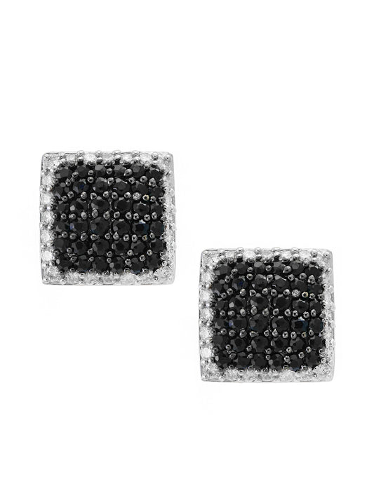 Effy 14K White Gold Diamond,Black Sapphire Earrings
