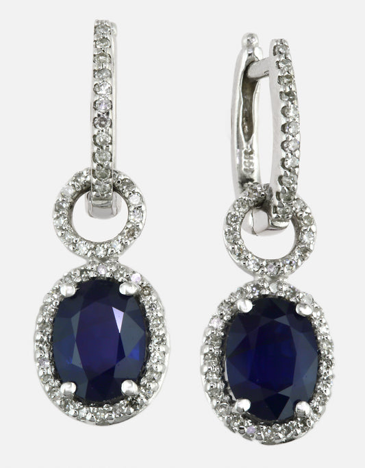 Effy 14K White Gold Diamond,Natural Sapphire Earrings