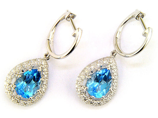 EFFY 14K WHITE GOLD DIAMOND,BLUE TOPAZ EARRINGS