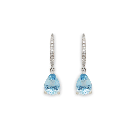 Effy 14K White Gold Diamond, Aquamarine Earrings