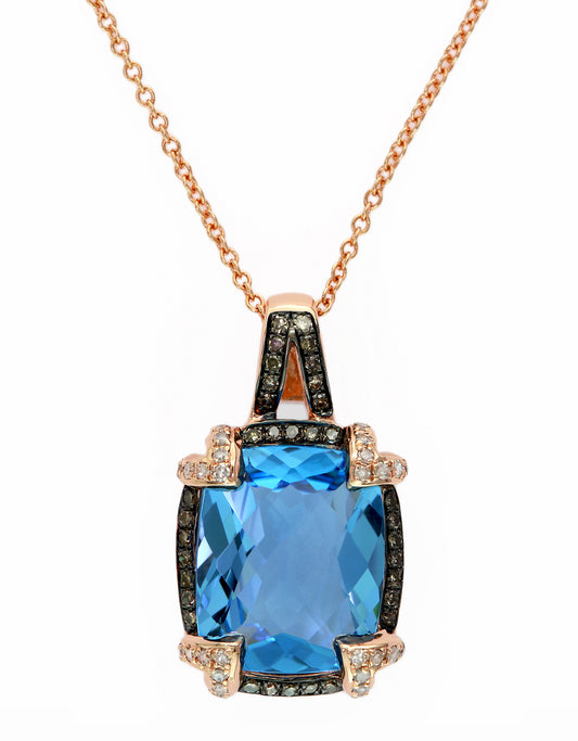 Effy 14K Rose Gold Diamond, Brown Diamond And Blue Topaz Pendant
