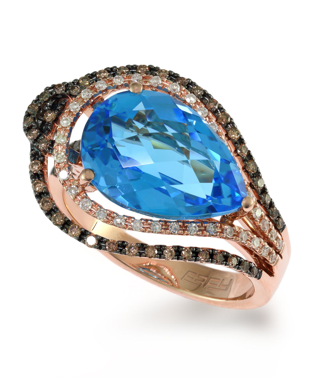 Effy 14K Rose Gold Diamond, Brown Diamond And Blue Topaz Ring