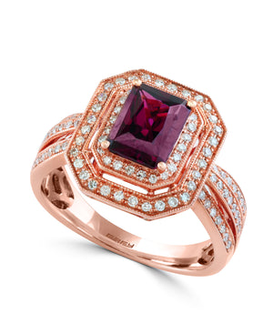 Effy 14K Rose Gold Diamond and Rhodolite Ring