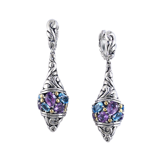 Effy 925 18K Yellow Gold/Silver Multicolor Stones Earrings