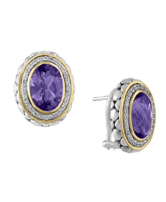 Effy 925 18K Yellow Gold/Silver Multicolor Stones Earrings