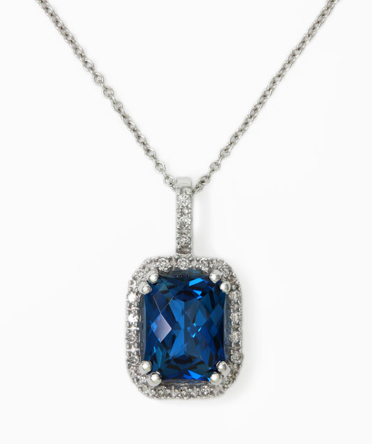 Effy 14K White Gold Diamond And London Blue Topaz Pendant