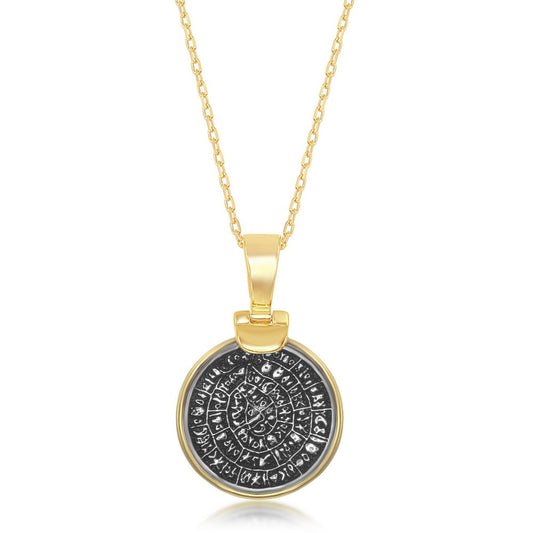 Sterling Silver Phaistos-Replica Coin Pendant With Chain - Gold Plated