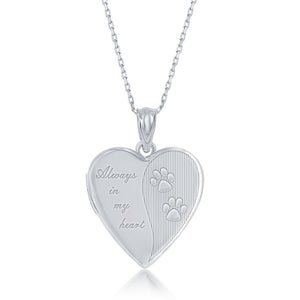 Sterling Silver Always in My Heart Paw Print Heart Locket With chain
