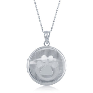 Sterling Silver Paw Print Round Locket With chain