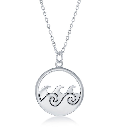 Sterling Silver Round Waves Oxidized Pendant