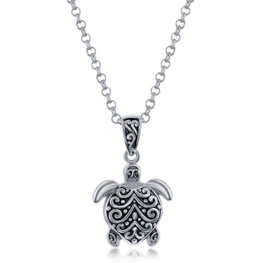 Sterling Silver Oxidized Small Turtle Pendant