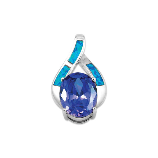 Sterling Silver Blue Inlay Opal With  Large Tanzanite Pendant