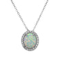 Sterling Silver White Inlay Opal Oval with CZ Border Pendant