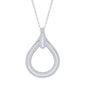 Sterling Silver Large Open Baguette CZ with Pave Border Teardrop Pendant With Chain