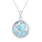 Sterling Silver Round Larimar World Pendant