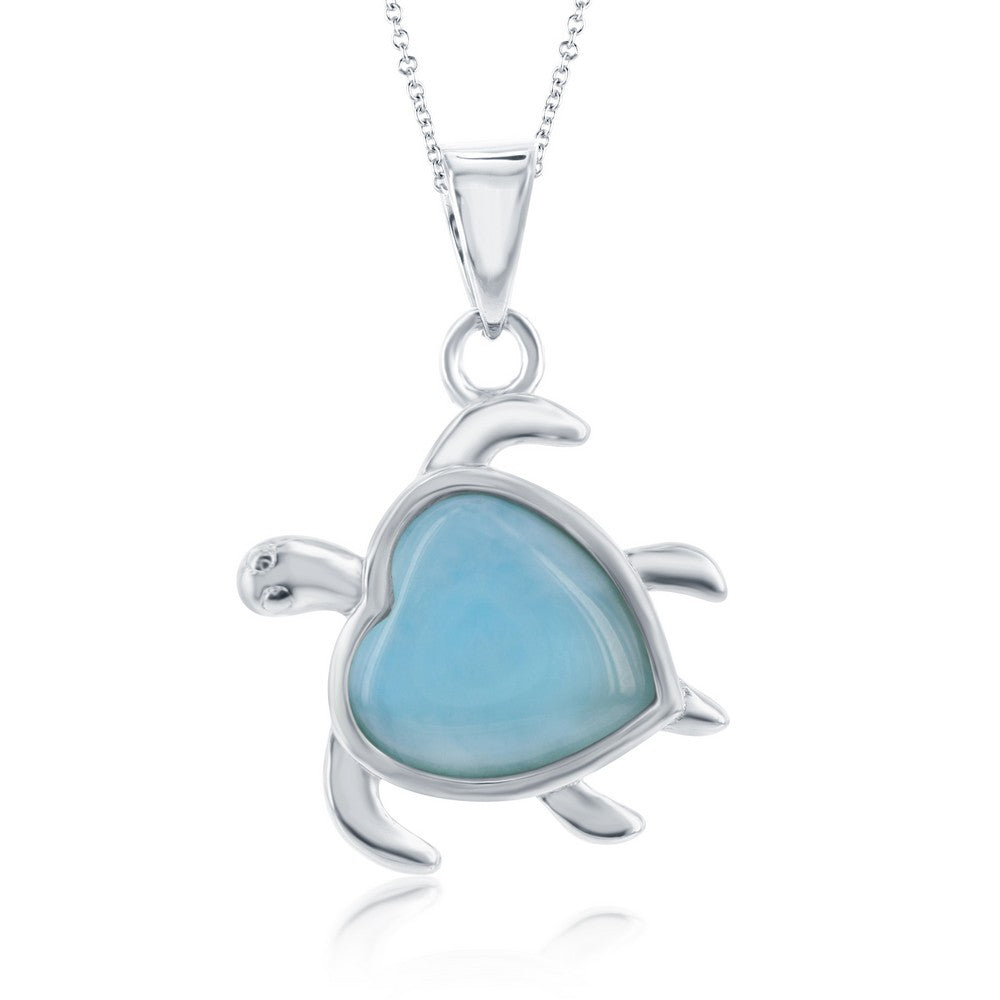 Sterling Silver Heart-Shaped Larimar Turtle Pendant