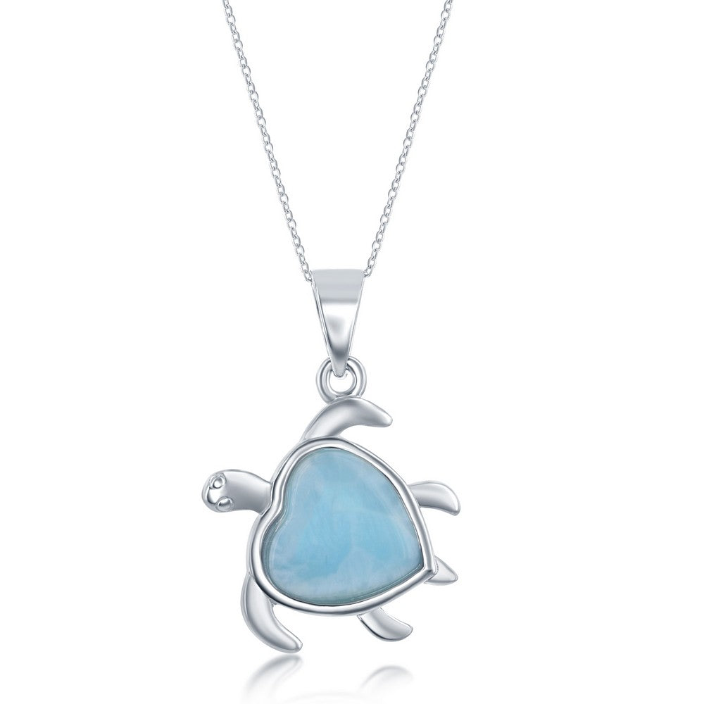 Sterling Silver Heart-Shaped Larimar Turtle Pendant