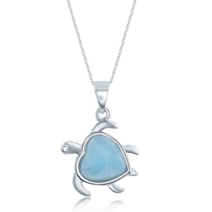 Sterling Silver Heart-Shaped Larimar Turtle Pendant